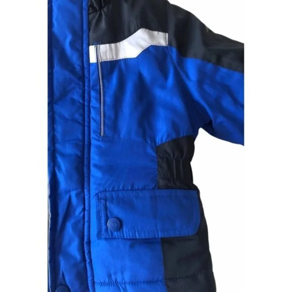 Oshkosh‎ Colorblock Hooded Winter Jacket Blue Black Reflective Fleece Lined